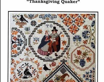PAPER CHART - Thanksgiving Quaker from Twin Peak Primitives - cross stitch chart design New England colonies pilgrims colonial