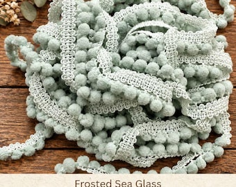 Frosted Sea Glass Hand Dyed Mini Pom Pom Trim (MPP-21) ~ 2 continuous yards per package