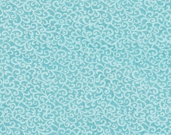 FAT QUARTER ~ Scroll Vines Cotton (Miss Tilly's Teal) ~ Hand Dyed Fabric from Vintage NeedleArts 18x22 inches