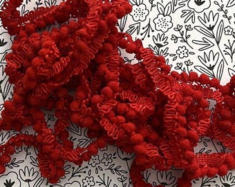 Scarlet Mini Pom Pom Trim (MPP-69X) by Vintage NeedleArts ~ hand dyed 2 continuous yards