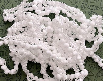 Snow Mini Pom Pom Trim (MPP-75X) by Vintage NeedleArts ~ hand dyed 2 continuous yards