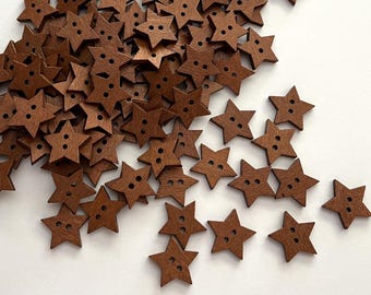 Dark Brown Star Wood Buttons (BTN-24) - pack of 6