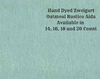 Aqua Rustic Aida (OR-DDA-59) ~ Hand Dyed Zweigart Oatmeal Rustico Cross Stitch Fabric from Vintage NeedleArts