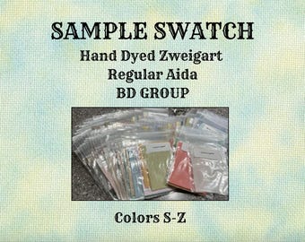 Sample Swatch (colors S-Z) of Hand Dyed Zweigart Regular Aida BD Group