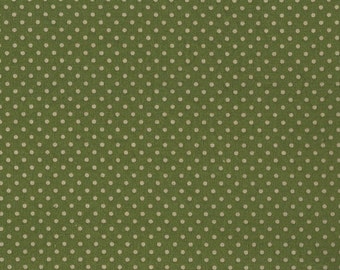 Coffee Dyed Green Dotted Fabric ~ hand dyed 100% cotton
