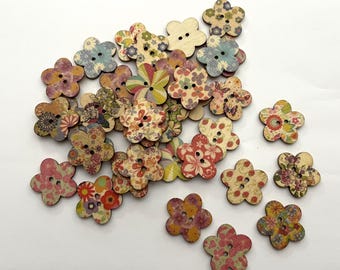 Wooden Boho Flower #1 Buttons (6 per package) - each package contains a random assortment of various colors and patterns