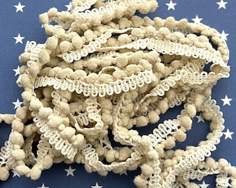 Oyster Beige Mini Pom Pom Trim (MPP-14) by Vintage NeedleArts ~ hand-dyed 2 continuous yards