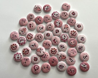 Pink Petals Wood Buttons (BTN-16) - pack of 6 - contains a random assortment of various patterns