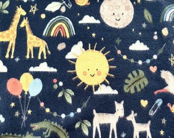 PER YARD ~ Riley Blake Baby Boy Flannel Fabric ~ 100% cotton - brushed for softness animals on navy background