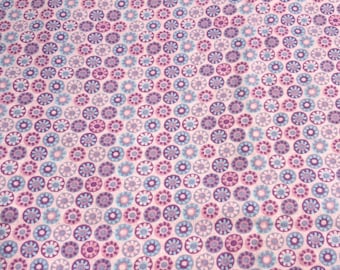 PER YARD ~ Floral Dot Flannel Fabric ~ Brother Sister Design Studio 100% cotton - brushed for softness pink blue purple dot flowers on pink