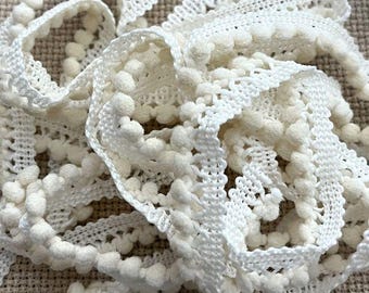 White Chocolate Mocha Mini Pom Pom Trim (MPP-66) by Vintage NeedleArts ~ hand-dyed 2 continuous yards