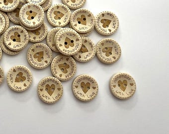 Natural Made with Love Wood Buttons (BTN-18) - pack of 6