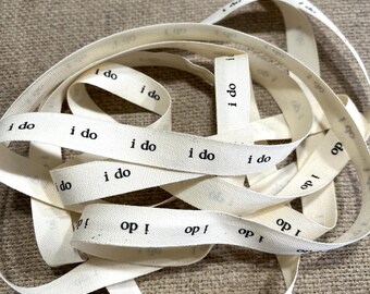 I Do Printed Canvas Wedding Ribbon ~ Ivory/off-white 5/8" wide