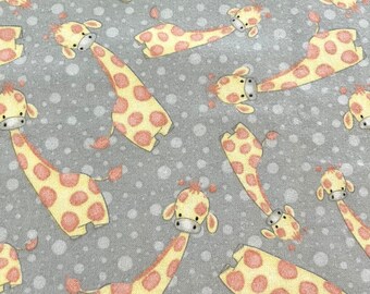 PER YARD ~ A.E. Nathan Cotton Baby Flannel Giraffes on Gray Dots Fabric ~ 100% cotton - brushed for softness grey polka dot bubbles