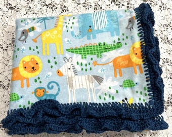 Baby/Toddler Blanket from Little Moon Designs ~ large size double sided with a hand crocheted ruffle edge