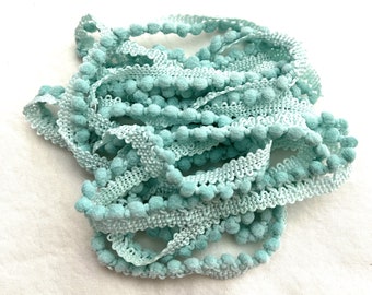 Mini Pom Pom Trim (Bahama Mama) by Vintage NeedleArts hand-dyed 2 continuous yards tropical turquoise green bright aqua