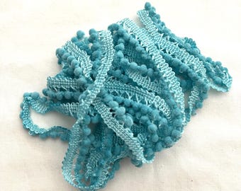 Miss Tilly's Teal Mini Pom Pom Trim (MPP-41) by Vintage NeedleArts ~ hand-dyed 2 continuous yards