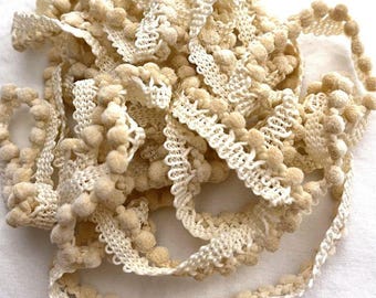 Irish Cream Mini Pom Pom Trim (MPP-19) by Vintage NeedleArts ~ hand-dyed 2 continuous yards