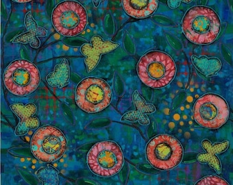 Tapestry Blue Fabric from Free Spirit/Wings of Wonder by Sue Penn Collection ~ 100% cotton for sewing/quilting
