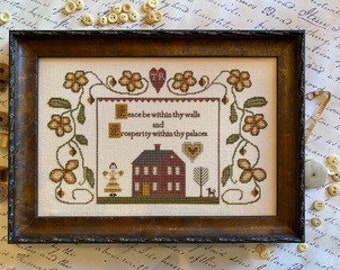 PAPER CHART - Peace and Prosperity by Hands to Work cross stitch design chart pattern primitive sampler house home welcome