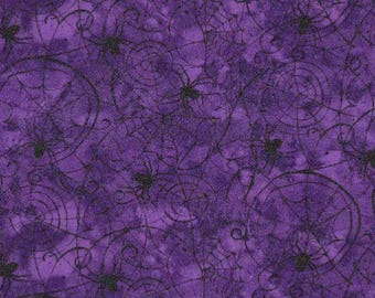 PER YARD ~ Purple Glitter Halloween Spider Web ~ 100% cotton sewing quilting fabric tonal silver sparkle