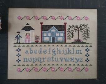 PDF Love Comes Calling cross stitch design pattern chart Vintage NeedleArts flower cottage wedding marriage sampler sweet