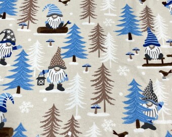 HALF YARD ~ Super Snuggle Cotton Flannel Christmas Gnomes Fabric ~ 100% cotton - brushed for softness 18x43 inches