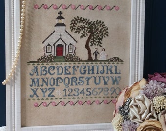 PDF Love's Promise cross stitch design pattern chart Vintage NeedleArts flower cottage wedding marriage sampler sweet announcement