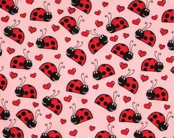 Happy Ladybugs on Pink Calico Fabric from Brother Sister Design Studio ~ 100% quilter's cotton sewing/quilting