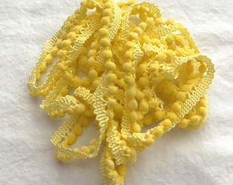Mini Pom Pom Trim (Tweety Bird Yellow) by Vintage NeedleArts hand-dyed 2 continuous yards bright yellow