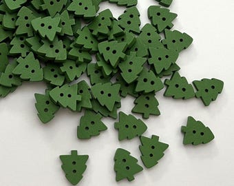Christmas Tree Wood Buttons (BTN-20) - pack of 6