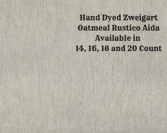 Spanish Moss Rustic Aida (OR-DDA-102) ~ Hand Dyed Zweigart Oatmeal Rustico Cross Stitch Fabric from Vintage NeedleArts