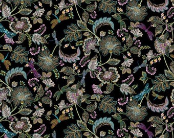 Garden Serenade Black Fabric from Bernartex Fabrics ~ 100% cotton for sewing/quilting
