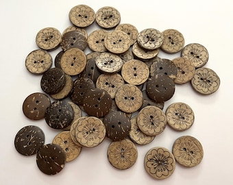 Flower Natural Coconut Shell Buttons (BTN-27) - pack of 4
