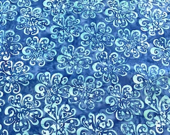 PER YARD ~ Navy Dotted Buds Waterlilies Batik Series from Anthology fabrics ~ 100% cotton sewing quilting fabric flowers