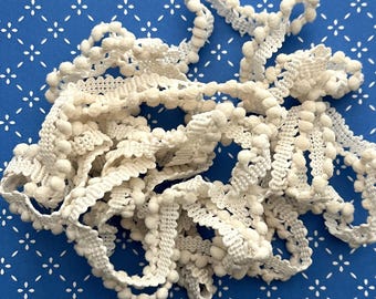 Crema Mini Pom Pom Trim (MPP-10) by Vintage NeedleArts ~ hand-dyed 2 continuous yards