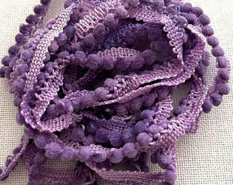 Orchid Mini Pom Pom Trim (MPP-85) by Vintage NeedleArts ~ hand-dyed 2 continuous yards