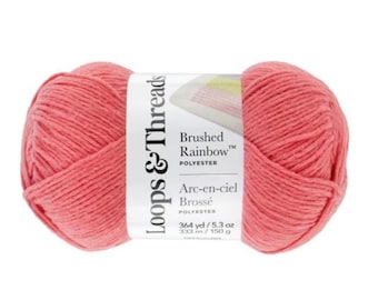 Baby Rainbow Yarn by Loops & Threads (Sunkissed Coral) ~ soft machine washable easy-care 100% polyester Brushed Rainbow medium #4 weight