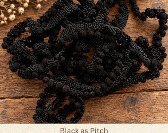 Black as Pitch Hand Dyed Mini Pom Pom Trim (MPP-31X) ~ 2 continuous yards per package