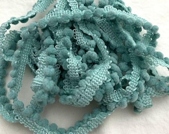 Aqua Mini Pom Pom Trim (MPP-59) by Vintage NeedleArts ~ hand-dyed 2 continuous yards