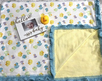 Baby/Toddler Blanket from Little Moon Designs ~ large size double sided with a hand crocheted ruffle edge