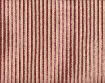 Coffee Dyed Red Striped Ticking fabric ~ Hand Dyed Rockland/Roc-Lon 100% cotton woven fabric