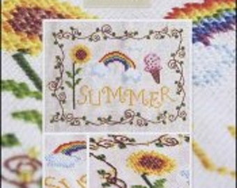 PAPER CHART - Summer by Cottage Garden Samplings cross stitch chart design primitive flowers sunflowers rainbow ice cream