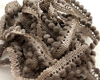 Milk Chocolate Mini Pom Pom Trim (MPP-73) by Vintage NeedleArts ~ hand-dyed 2 continuous yards