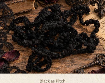 Black as Pitch Hand Dyed Mini Pom Pom Trim (MPP-31X) ~ 2 continuous yards per package