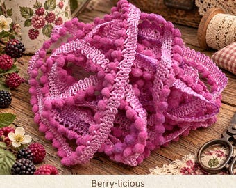 Berry-licious Hand Dyed Mini Pom Pom Trim (MPP-50) ~ 2 continuous yards per package