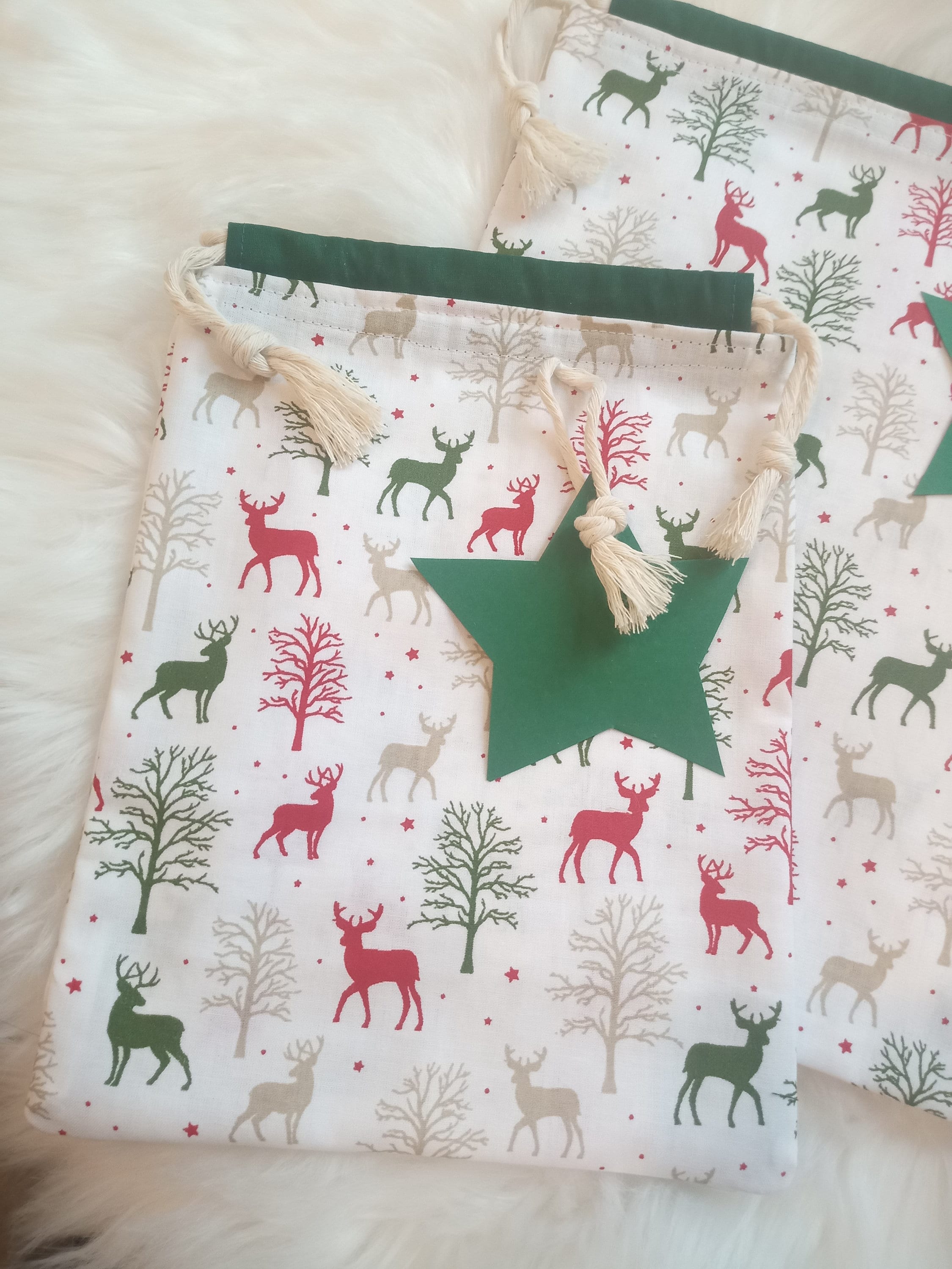 JClorix Stoff-Geschenkverpackungen Set - 7 Stück Nachhaltige Baumwolltücher Mit Süßen Cartoon-Motiven