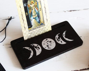 Black Tarot Card Holder for Card of the Day Tarot Card Stand Tarot Oracle Card Holder Moon Phase Tarot Gifts Mediation Wiccan Altar Supplies