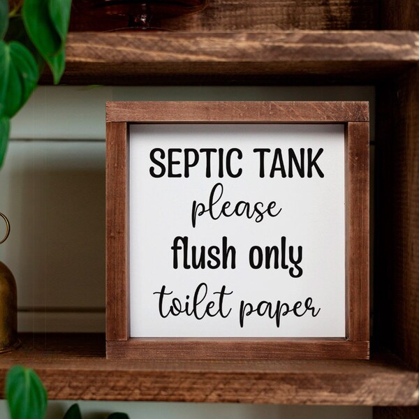 Airbnb Sign Septic Tank Flush Only Toilet Paper bathroom sign guest restroom wooden sign