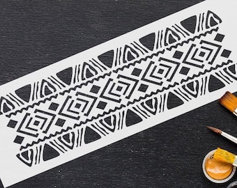 Aztec Pattern Stencil - DIY Mylar Painting Stencil for Walls - Line Stencil for Paint - Reusable Scrapbook Stencil - Mexican Wall Decor
